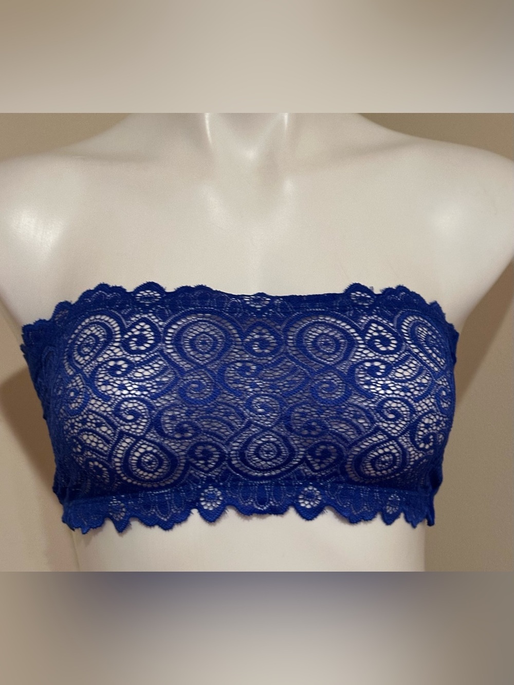 FREE PEOPLE Royal Blue Paisley Sheer Lace Bandeau Bralette Sz S/S-T1